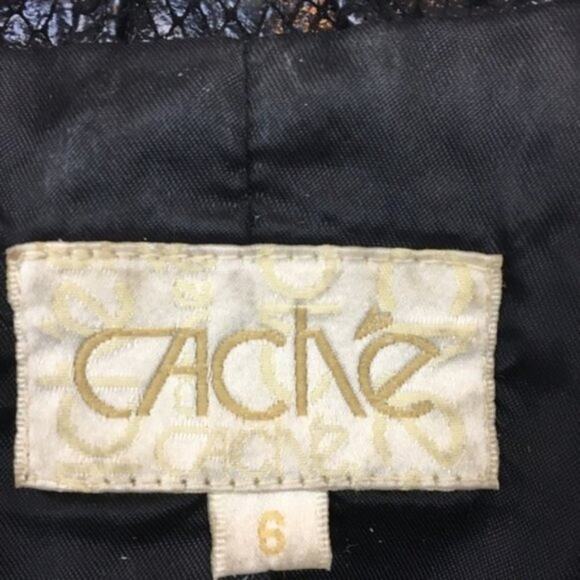 Cache Leather Jacket Vintage Snakeskin Embossed Black Glam Goddess Retro Size 6 - Picture 6 of 13